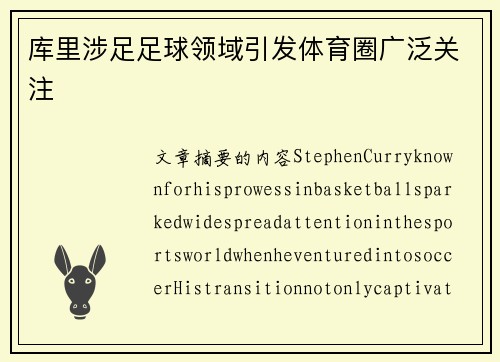 库里涉足足球领域引发体育圈广泛关注